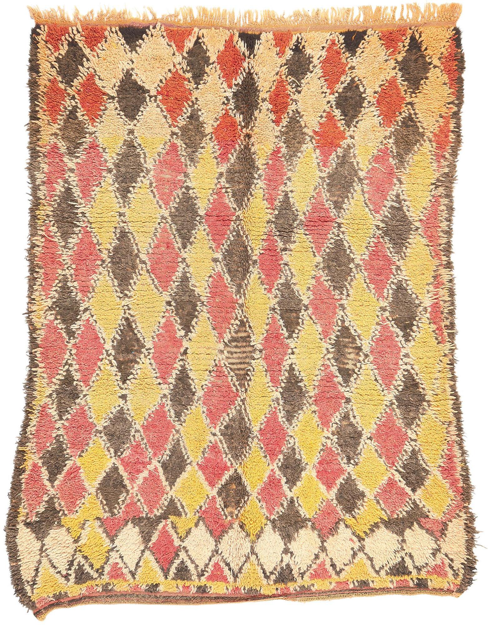Vintage Boujad Moroccan Rug, Nomadic Charm Meets Rugged Beauty For Sale