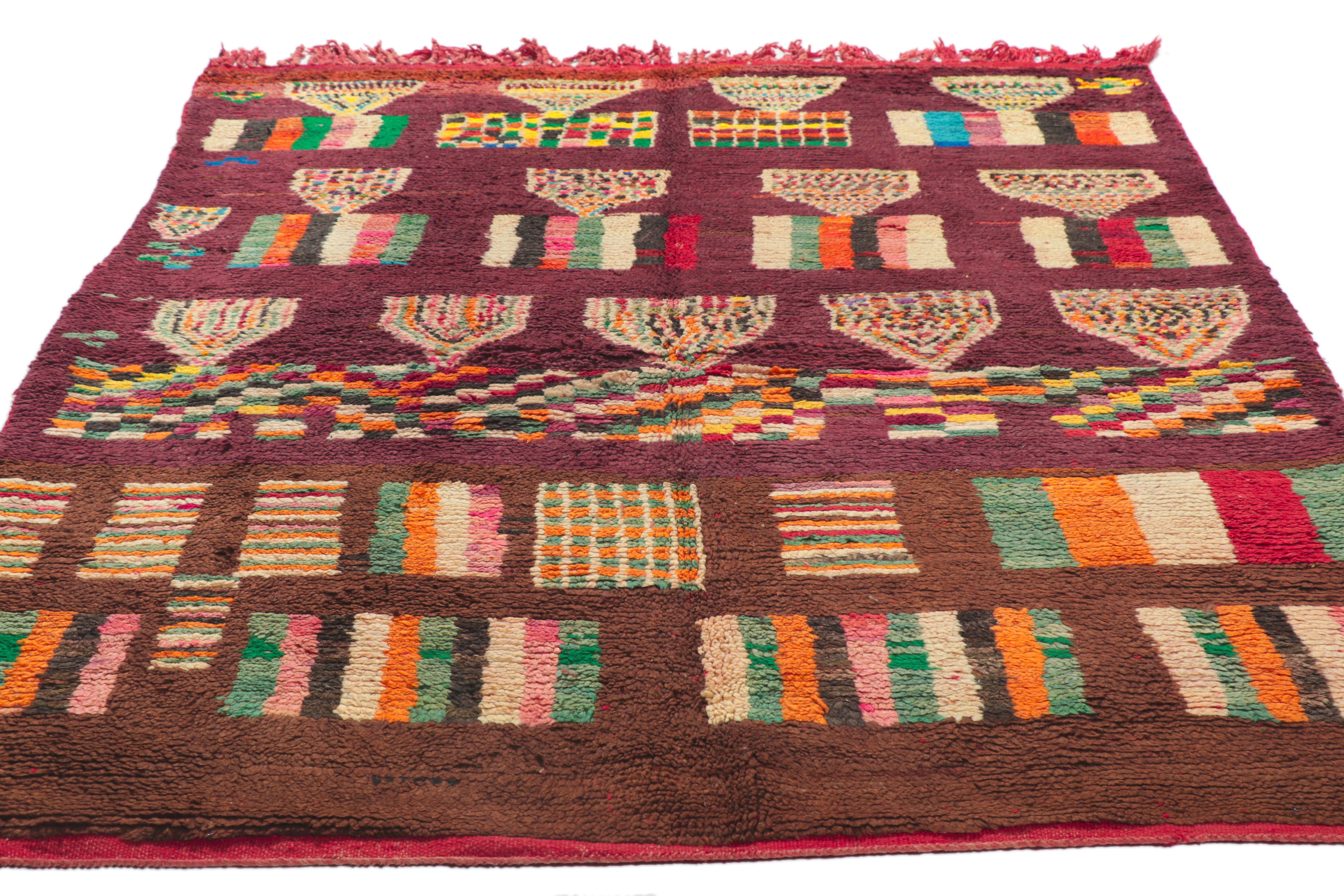 Bohemian Vintage Boujad Moroccan Rug, Tribal Enchantment Meets Boho Chic For Sale