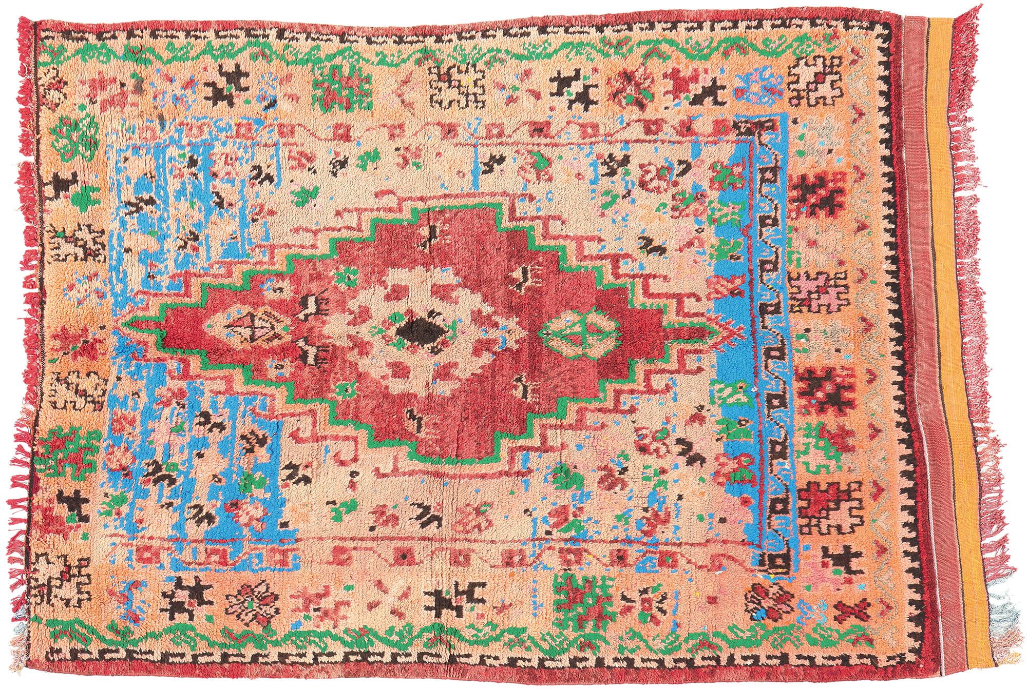 Vintage Boujad Moroccan Rug, Tribal Enchantment Meets Boho Chic Jungalow For Sale 2
