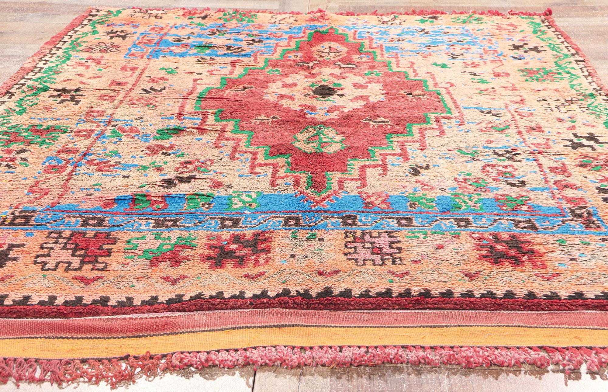 Wool Vintage Boujad Moroccan Rug, Tribal Enchantment Meets Boho Chic Jungalow For Sale