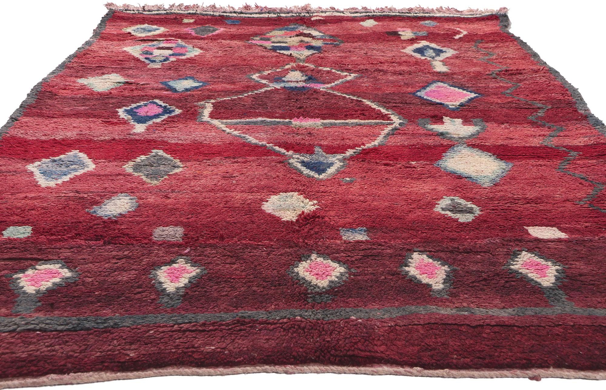 Hand-Knotted Vintage Boujad Moroccan Rug, Tribal Enchantment Meets Cozy Nomad For Sale