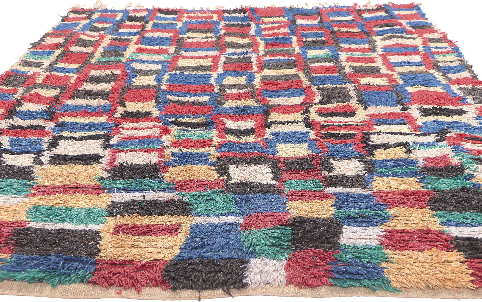 Hand-Knotted Vintage Boujad Moroccan Rug, Tribal Enchantment Meets Cubist Bauhaus For Sale