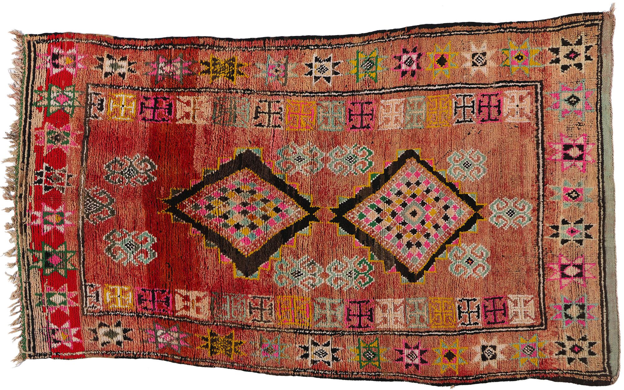 Vintage Boujad Moroccan Rug, Tribal Enchantment Meets Global Boho Chic For Sale 3