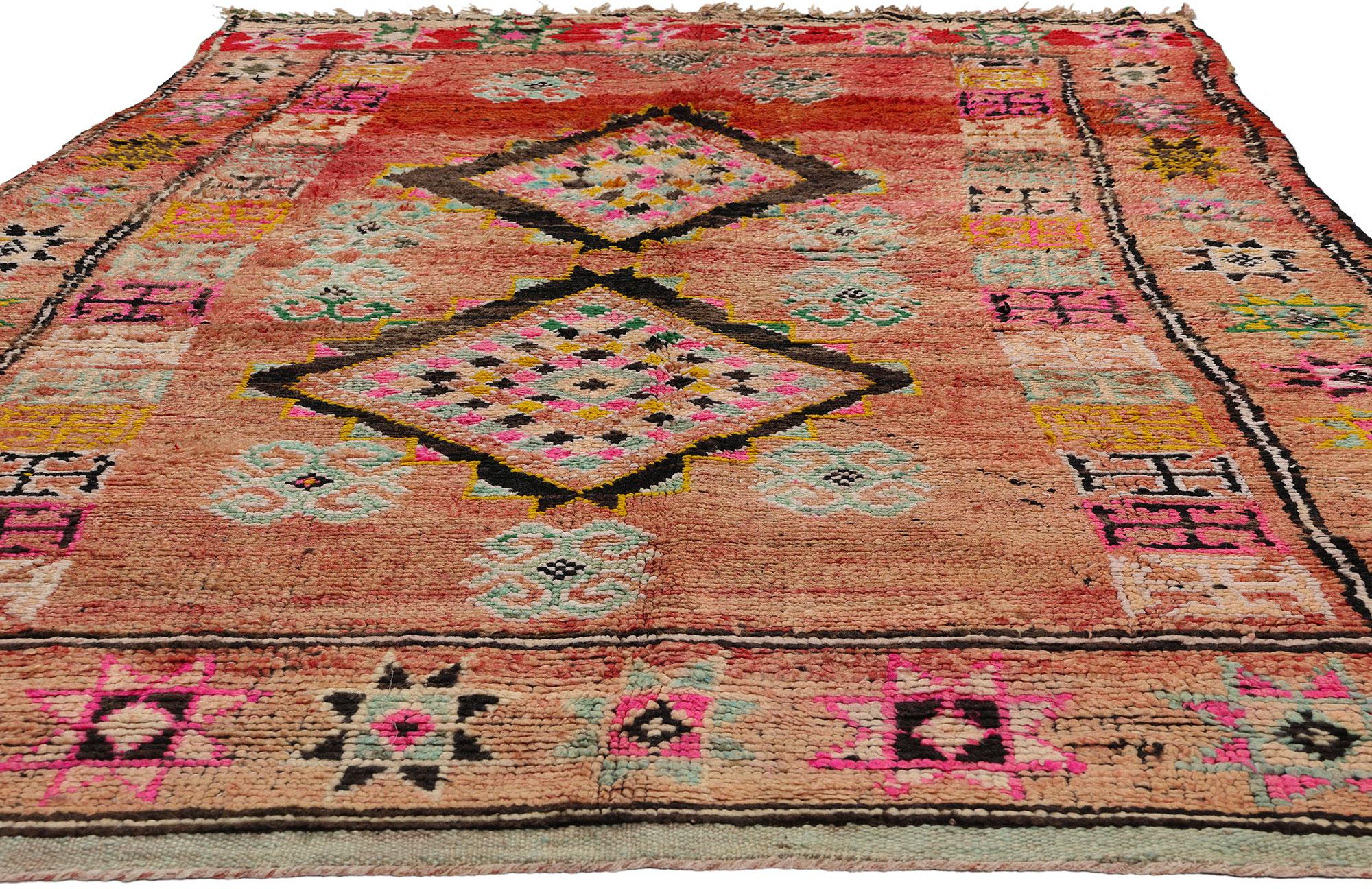 Bohemian Vintage Boujad Moroccan Rug, Tribal Enchantment Meets Global Boho Chic For Sale