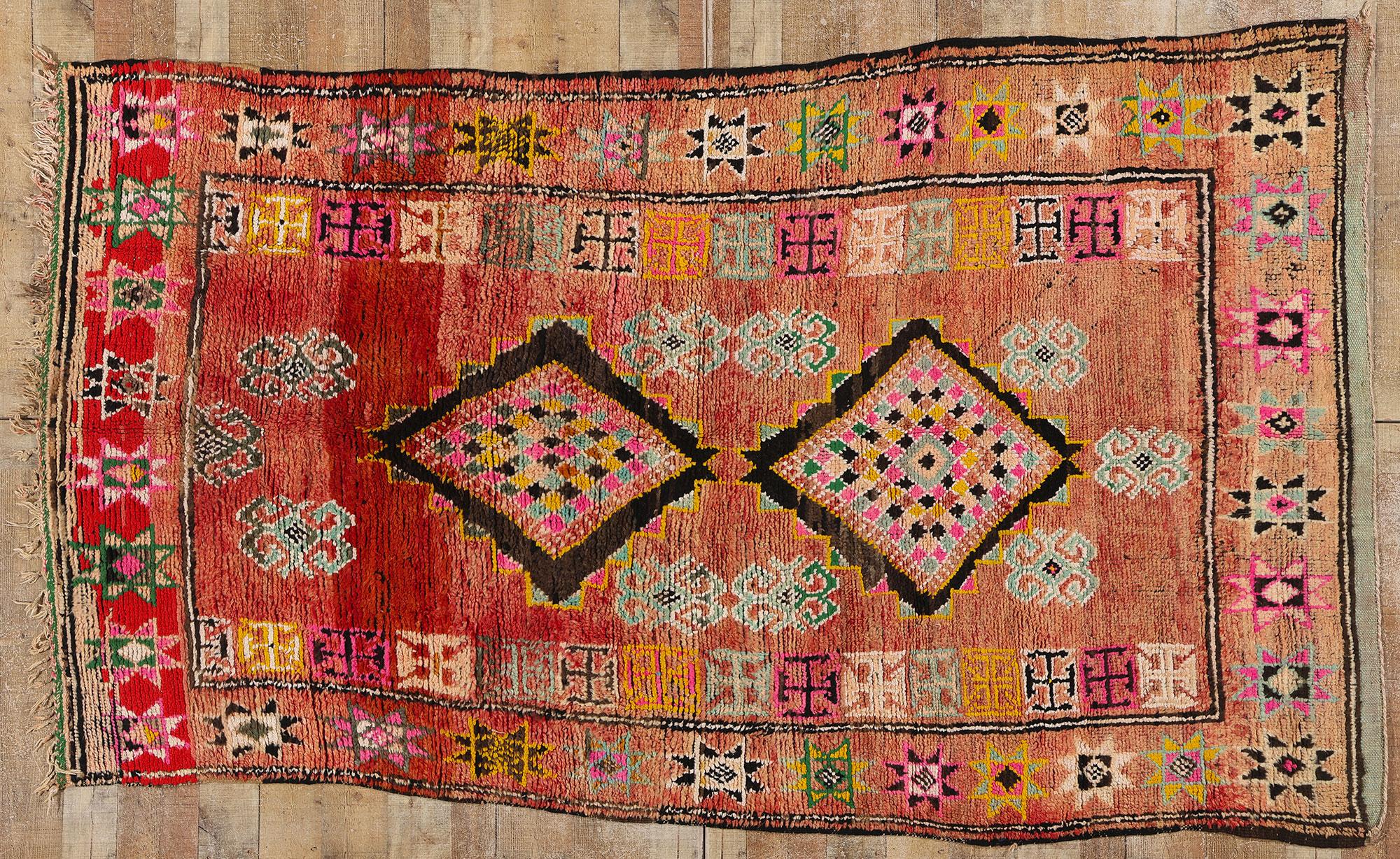 Vintage Boujad Moroccan Rug, Tribal Enchantment Meets Global Boho Chic For Sale 2