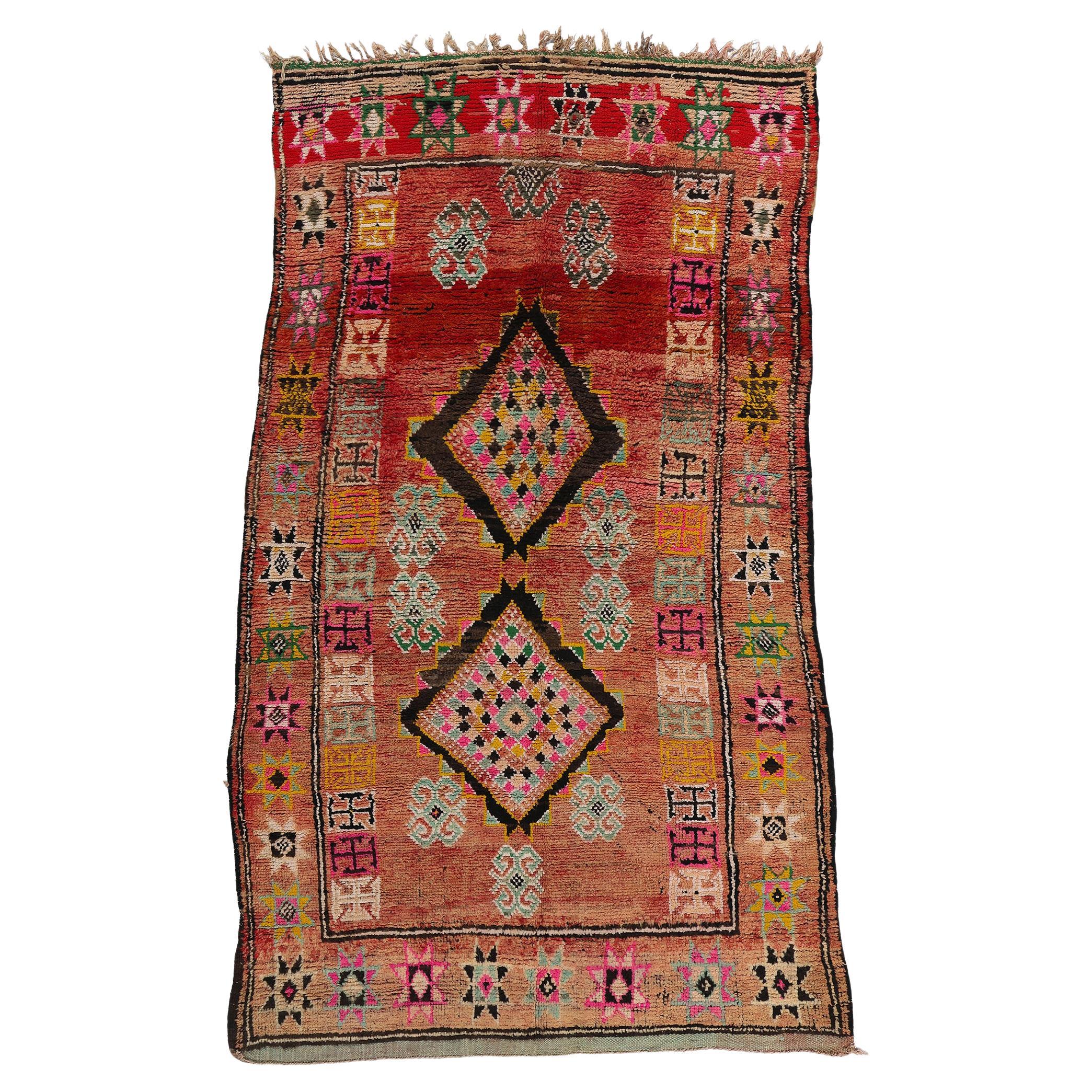 Vintage Boujad Moroccan Rug, Tribal Enchantment Meets Global Boho Chic For Sale