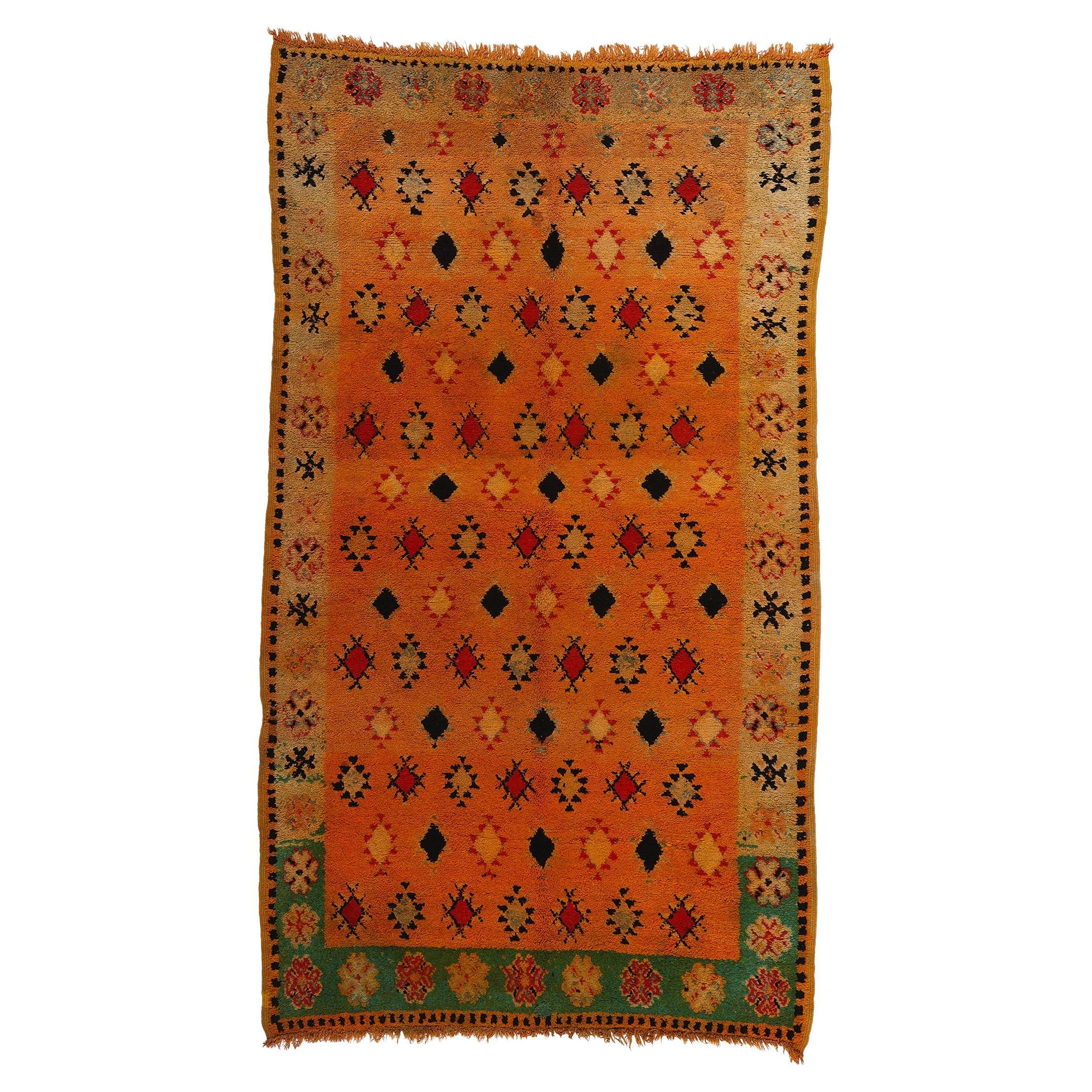 Vintage Boujad Moroccan Rug, Tribal Enchantment Meets Global Boho Chic For Sale