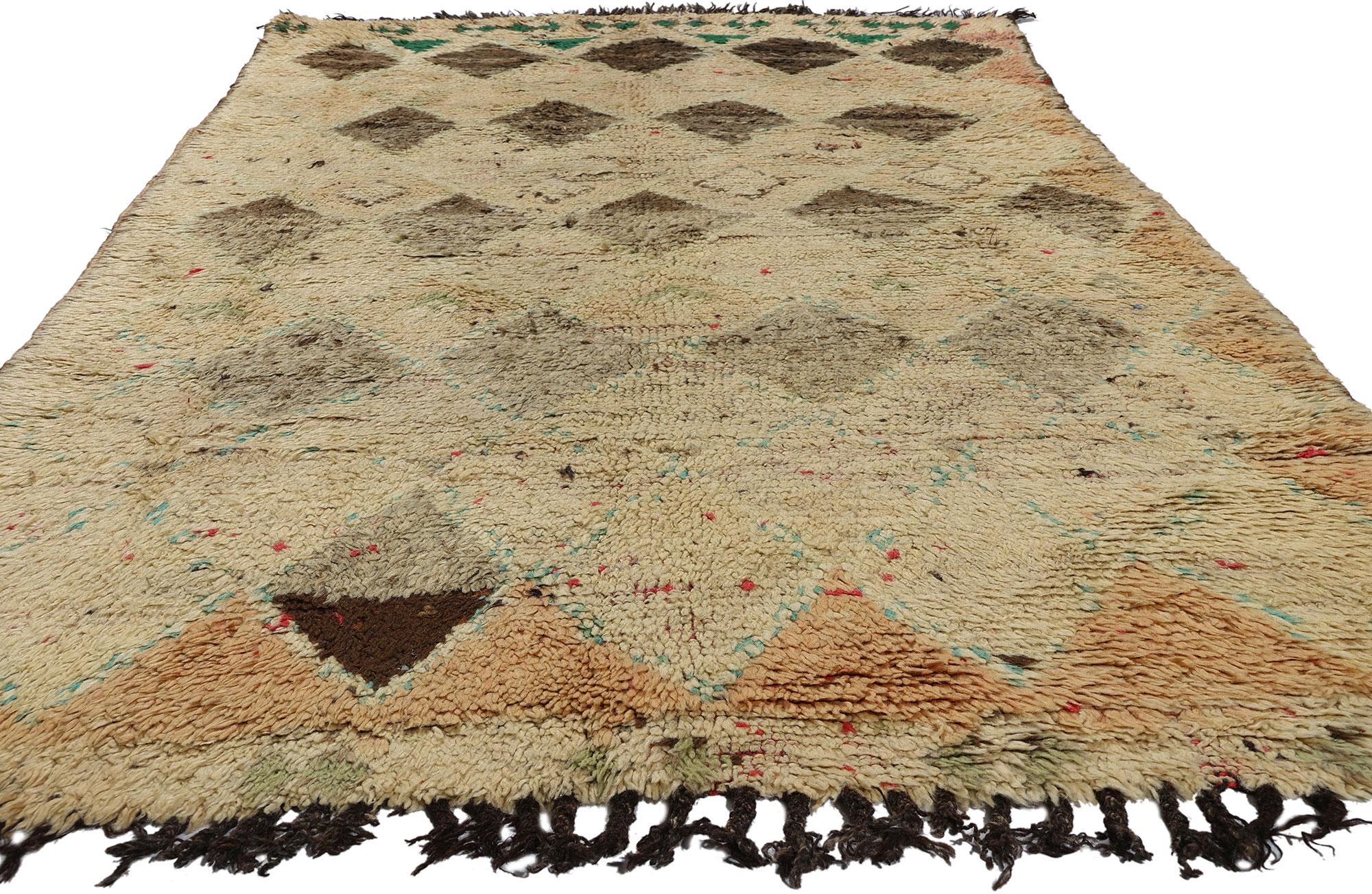 Bohemian Vintage Boujad Moroccan Rug with Soft Earth-Tone Colors For Sale