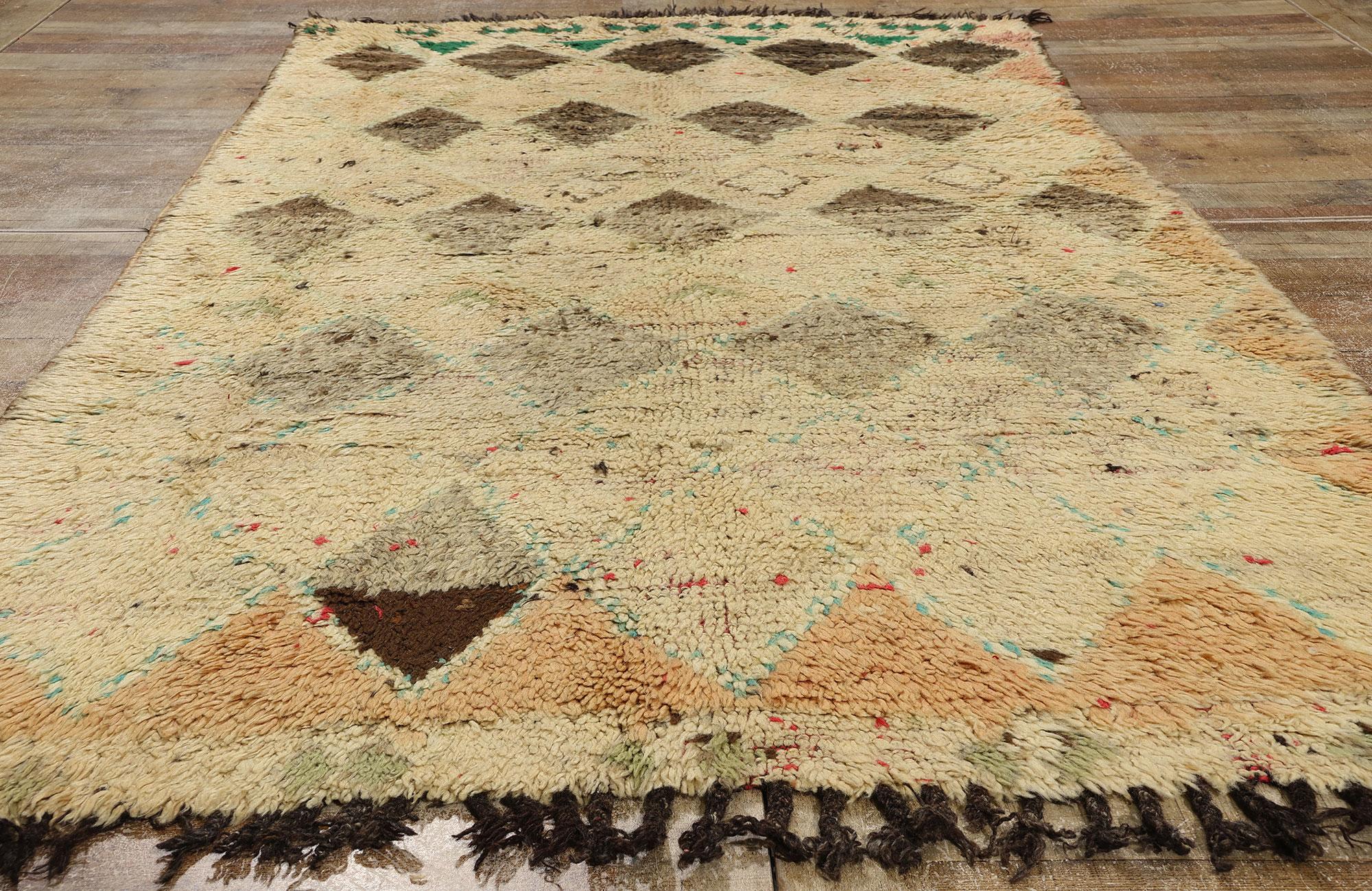 Vintage Boujad Moroccan Rug with Soft Earth-Tone Colors For Sale 1