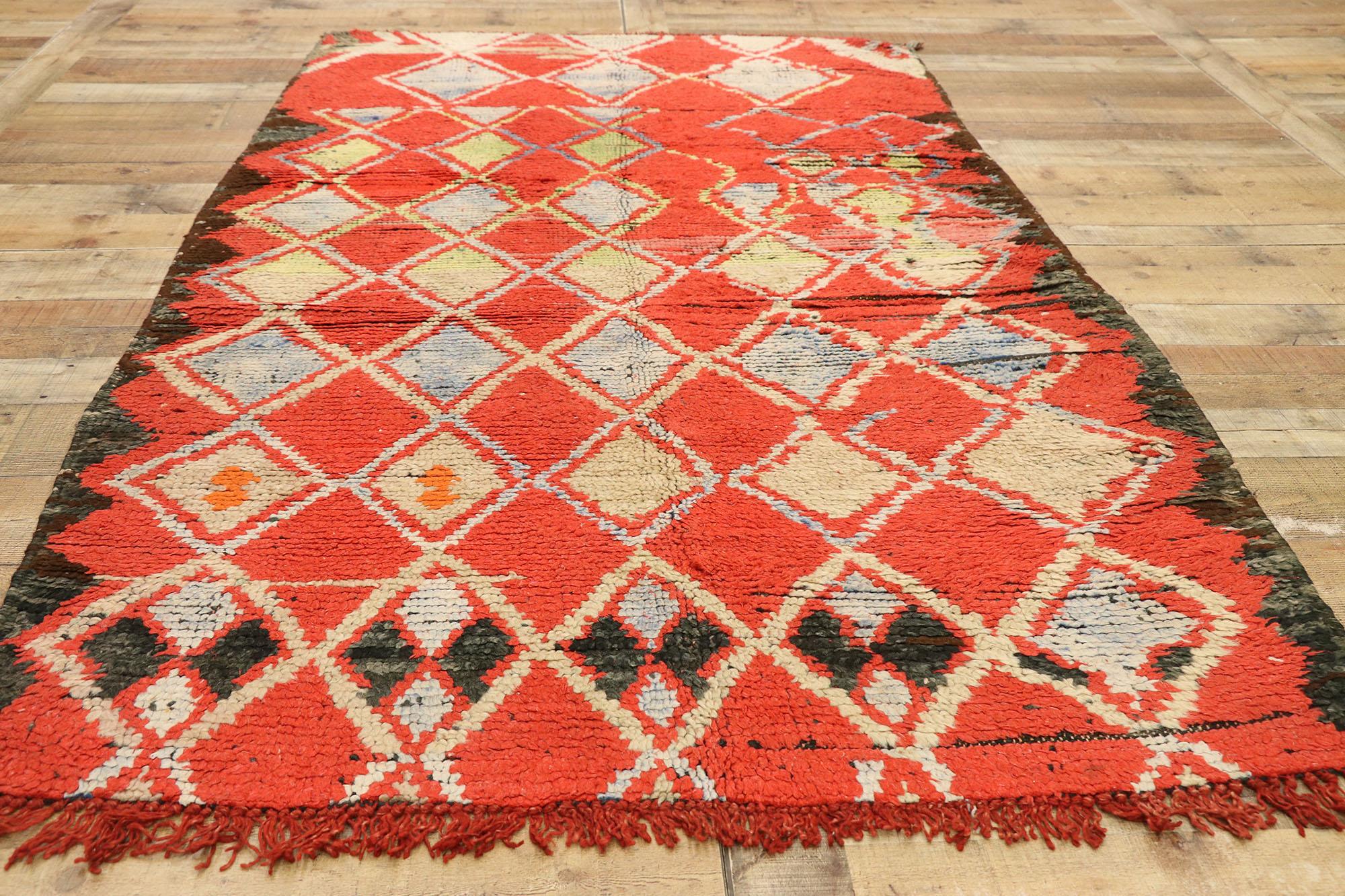 Hand-Knotted Vintage Boujad Moroccan Rug with Tribal Bohemian Style For Sale