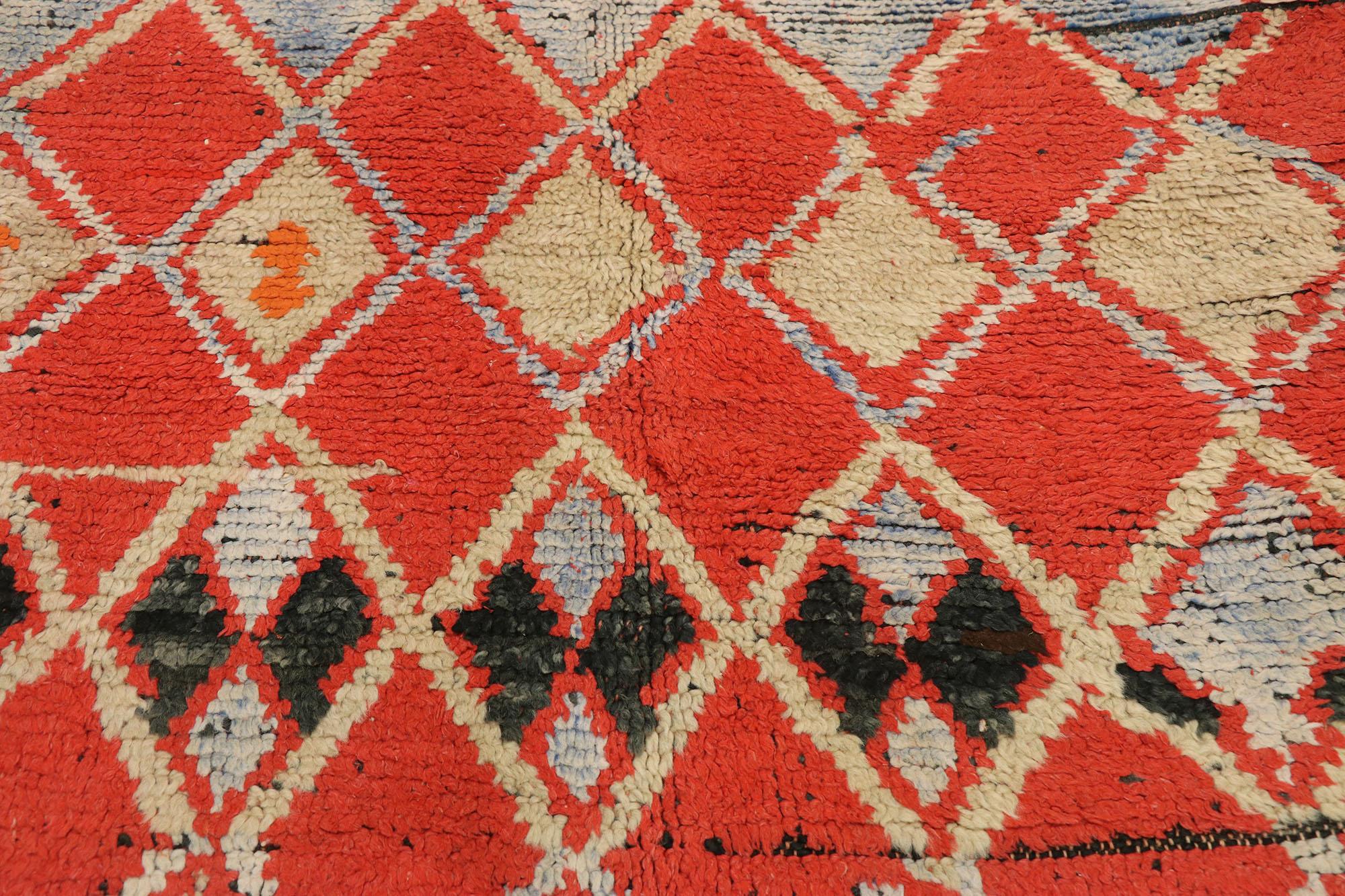 Wool Vintage Boujad Moroccan Rug with Tribal Bohemian Style For Sale