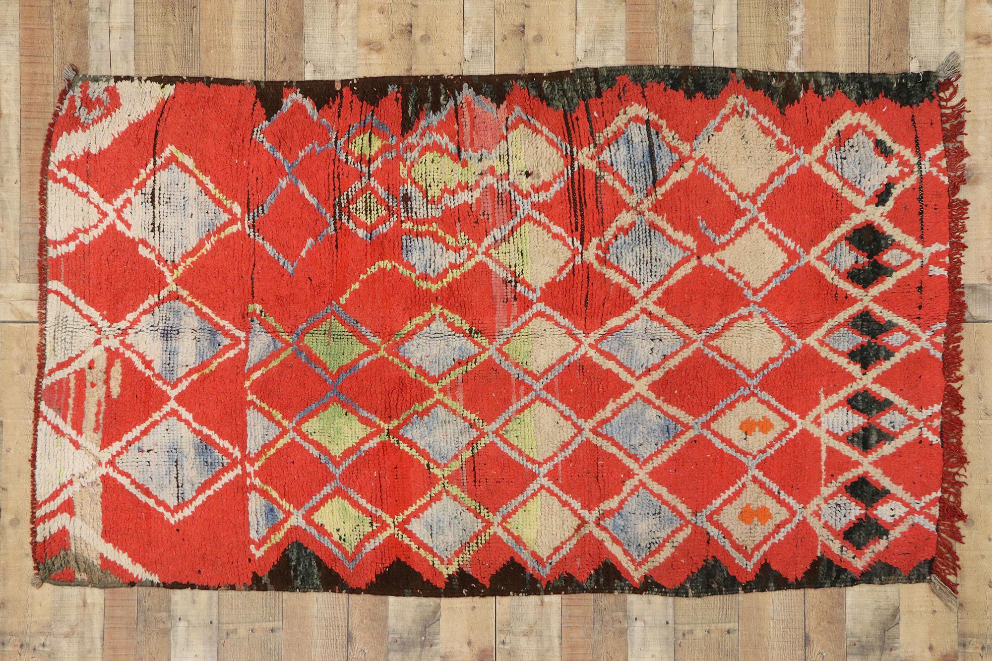 Vintage Boujad Marokkanischer Teppich mit Tribal Bohemian Style im Angebot 1