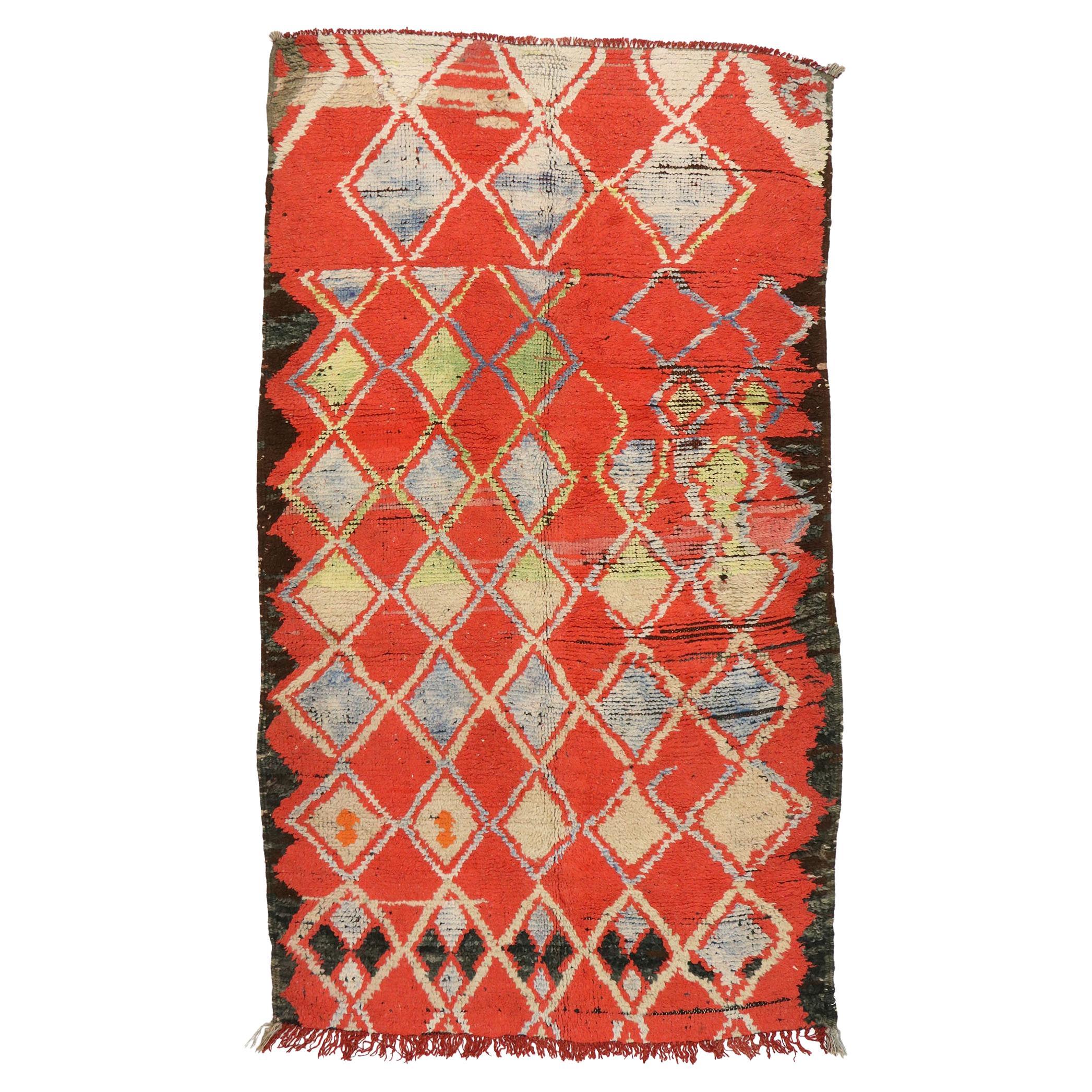 Vintage Boujad Moroccan Rug with Tribal Bohemian Style For Sale