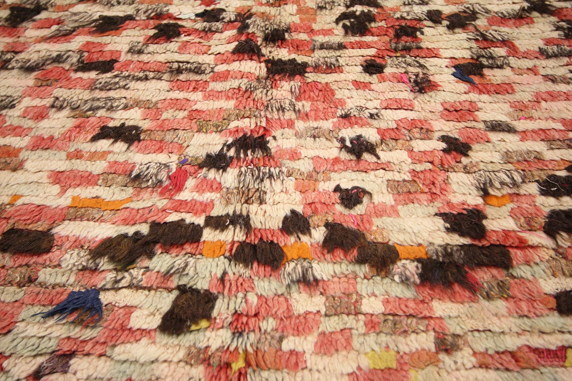 Bohemian Vintage Boujad Moroccan Rug, Tribal Enchantment Meets Abstract Cubism For Sale