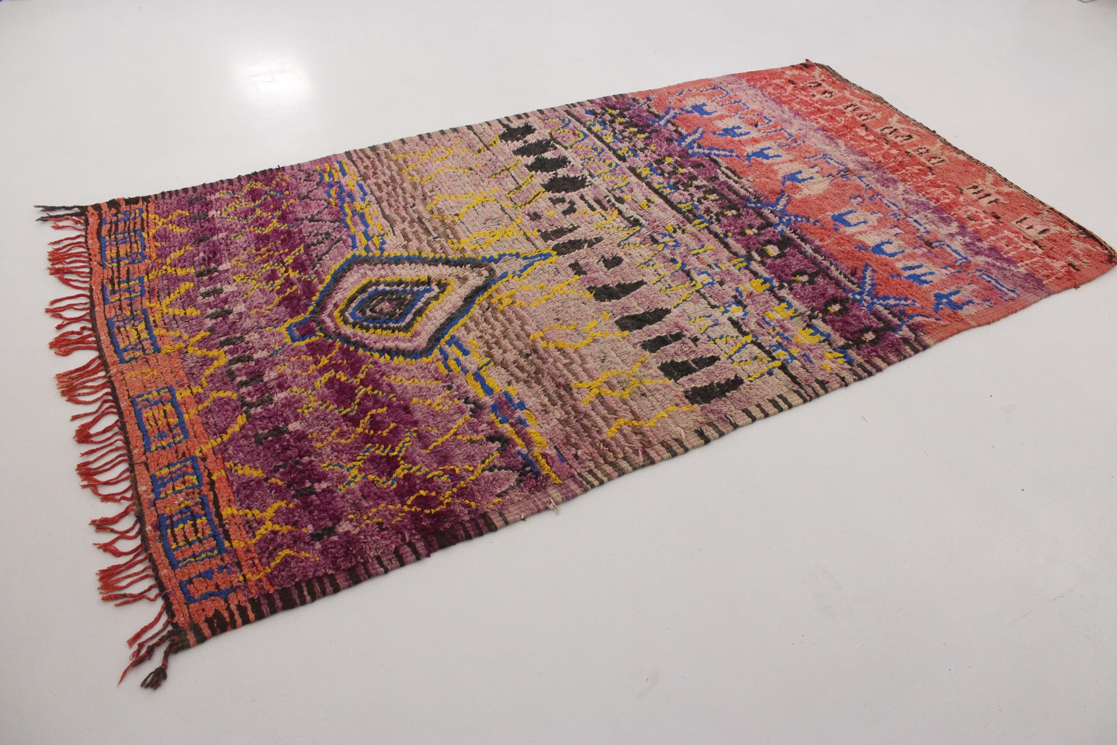 20th Century Vintage Moroccan Boujad rug - Purple/red - 5.9x11feet / 180x338cm For Sale