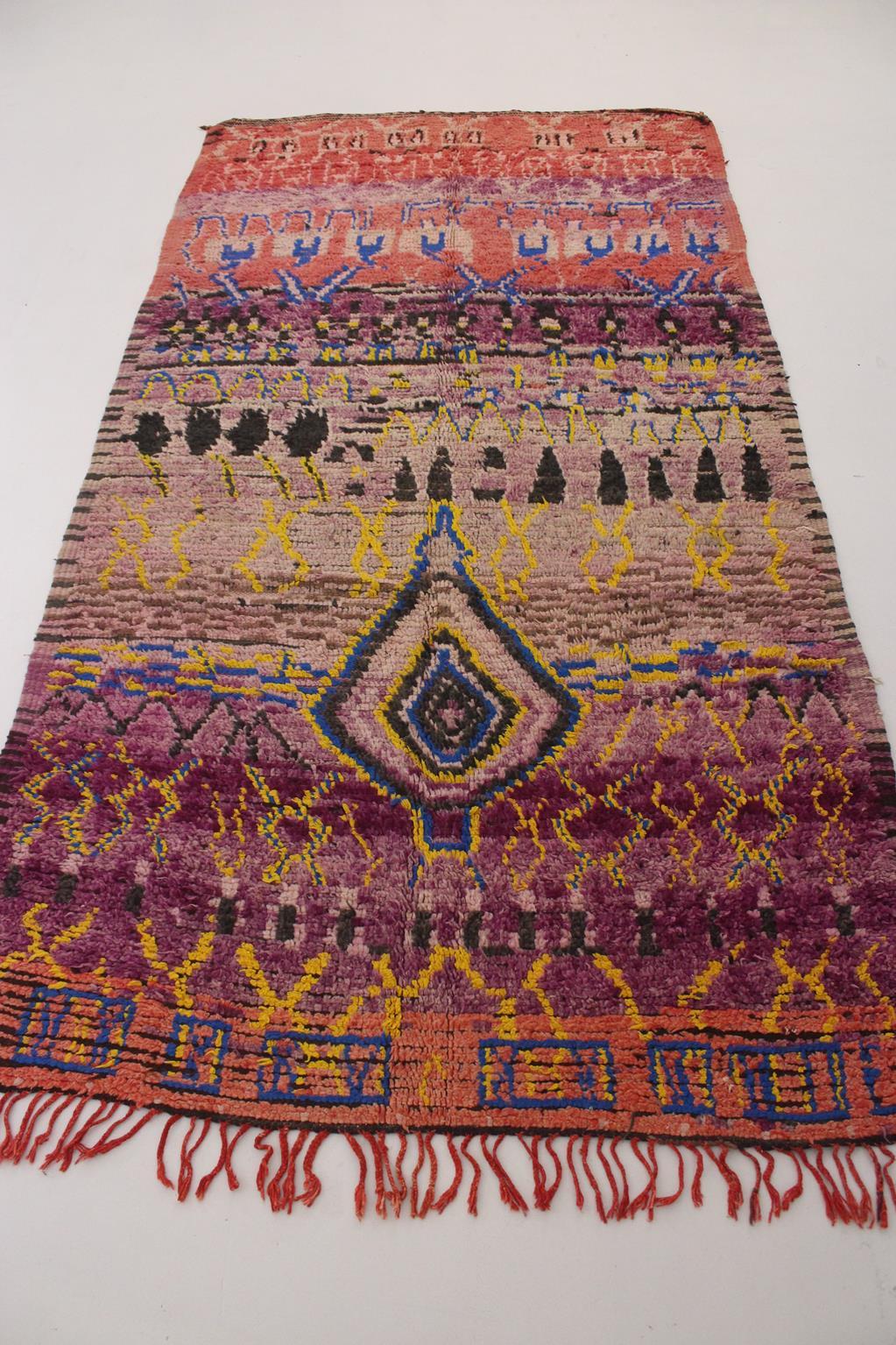 Wool Vintage Moroccan Boujad rug - Purple/red - 5.9x11feet / 180x338cm For Sale