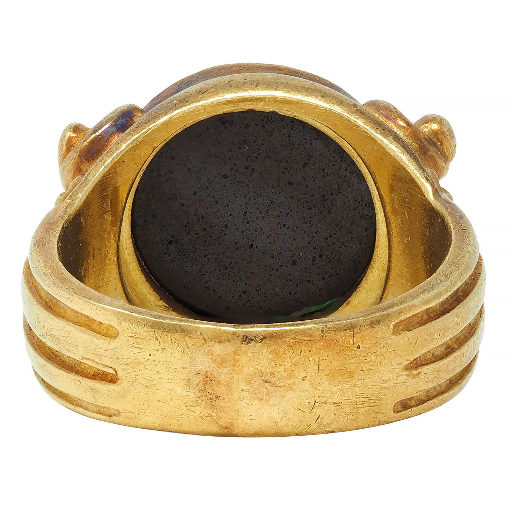 Vintage Boulder Opal 18 Karat Yellow Gold Neoclassical Greek Column Signet Ring For Sale 1