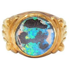 Vintage Boulder Opal 18 Karat Yellow Gold Neoclassical Greek Column Signet Ring