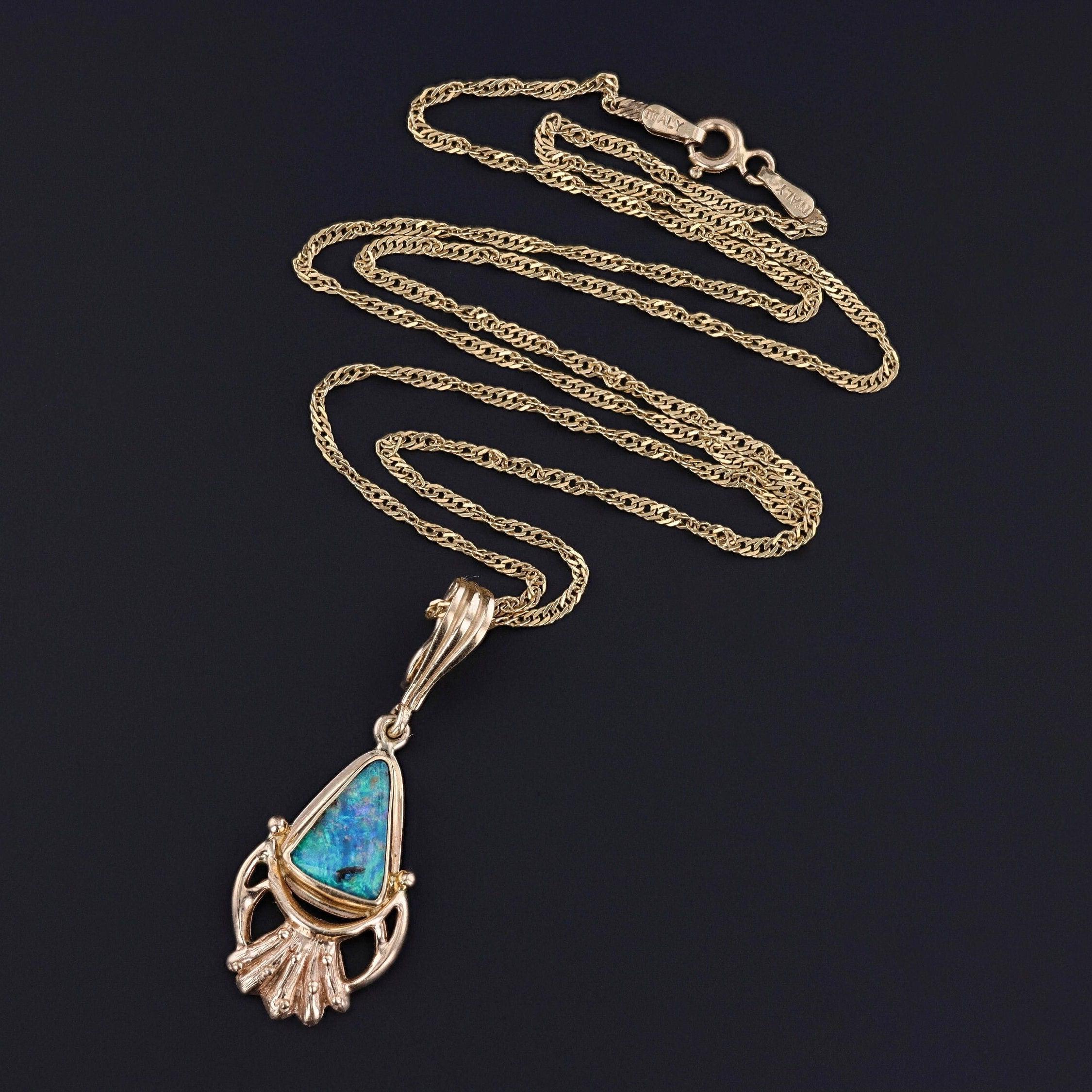 Contemporain Collier vintage en or 14k avec Opale de Boulder en vente