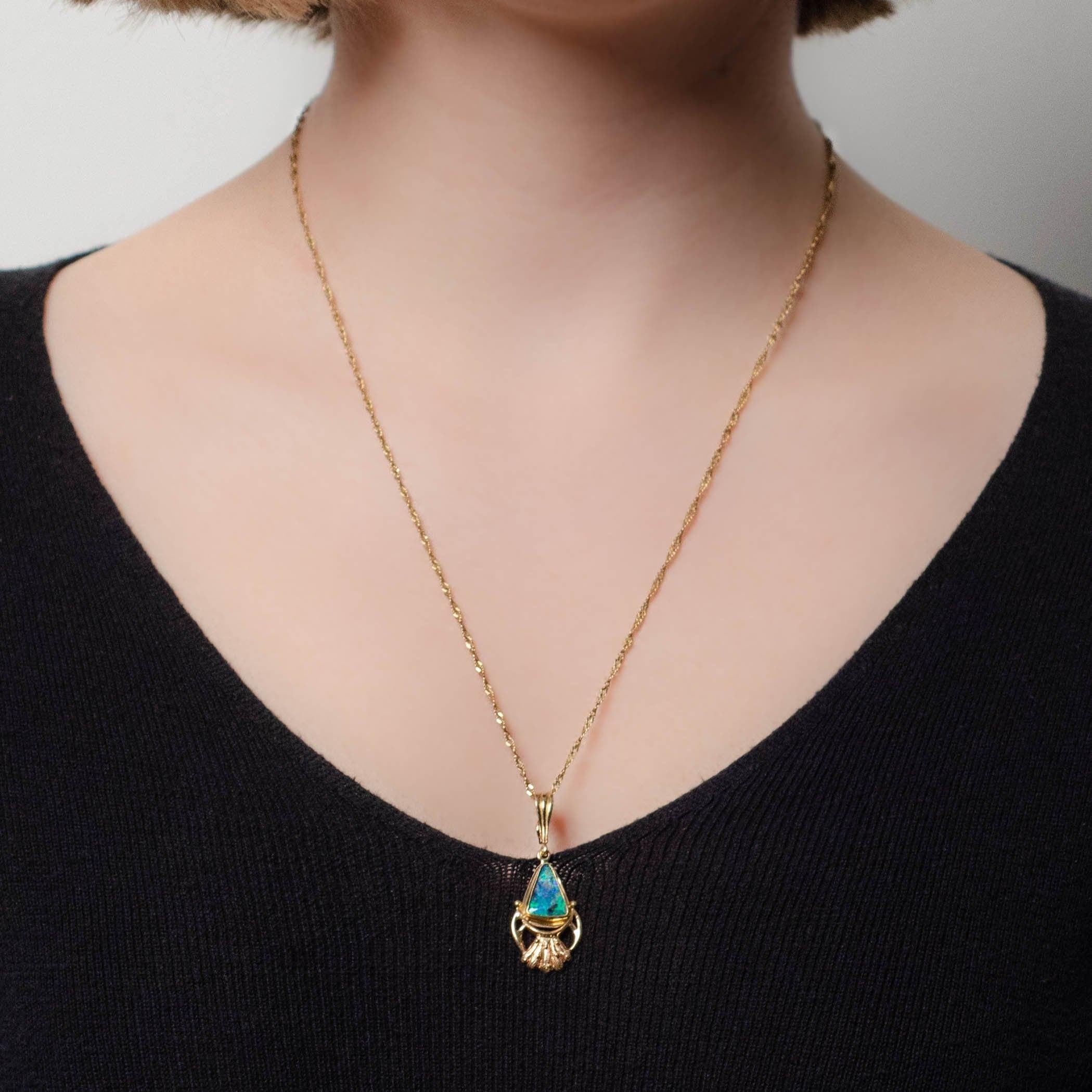 Collier vintage en or 14k avec Opale de Boulder Pour femmes en vente