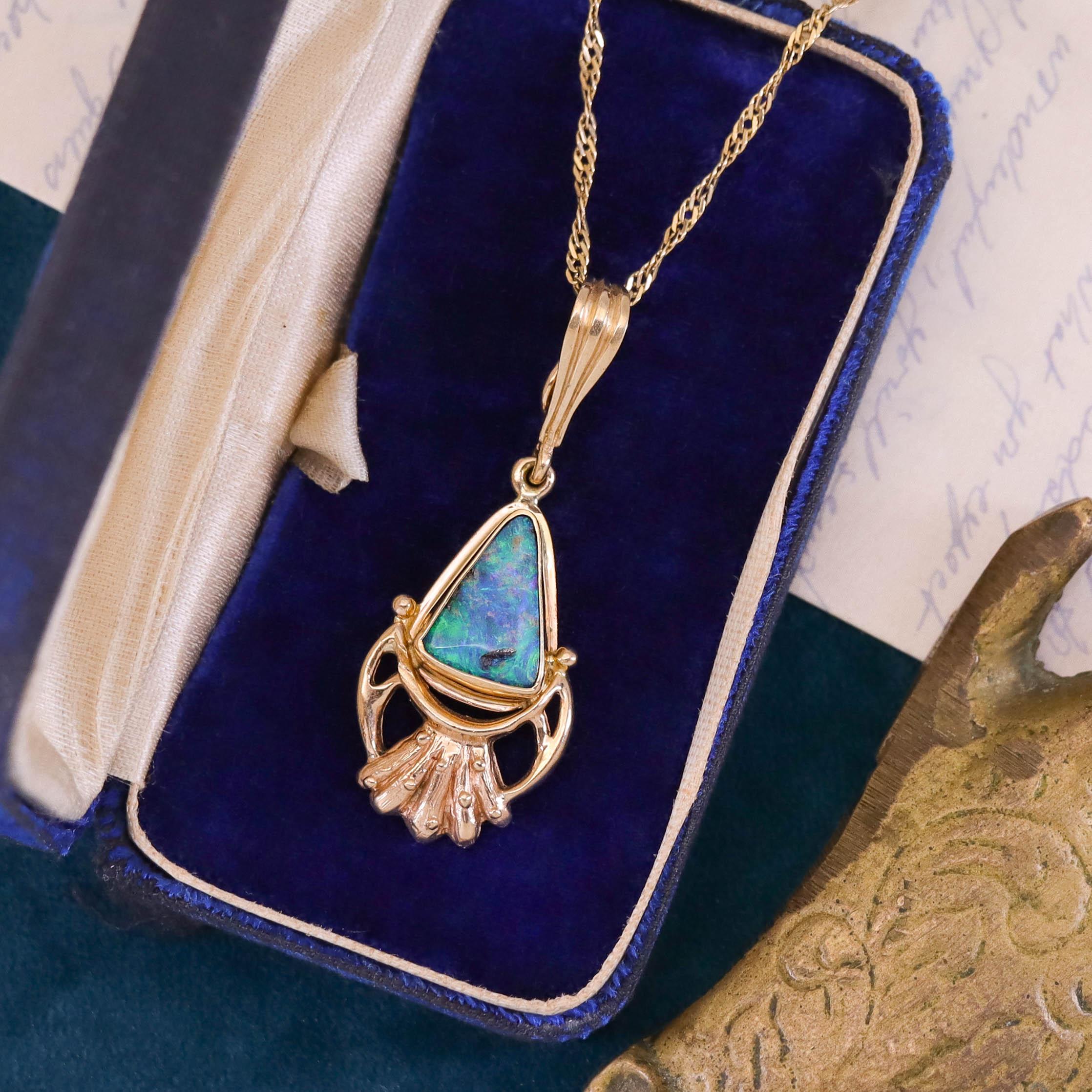 Collier vintage en or 14k avec Opale de Boulder en vente 1