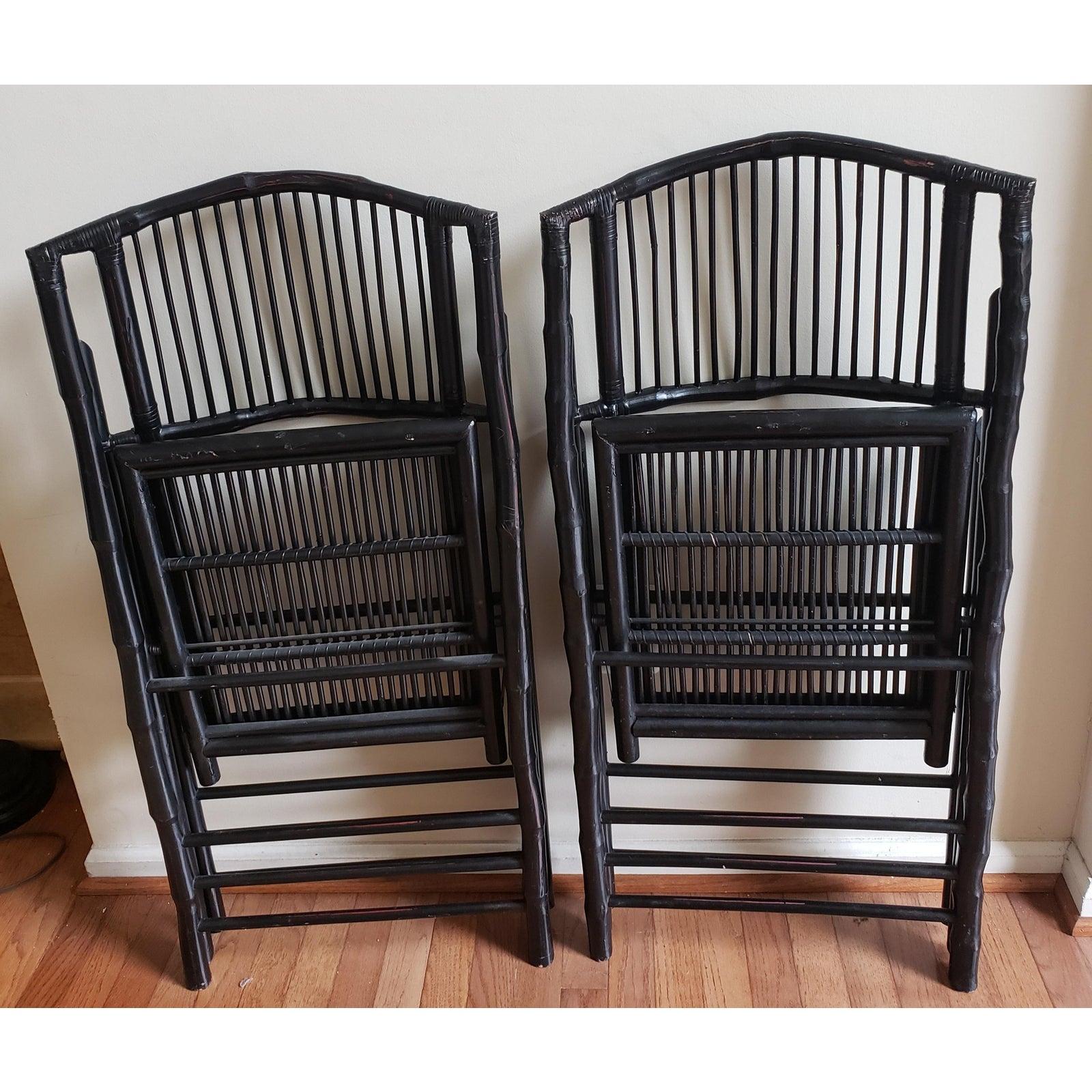 Vintage Bow Back Tortoise Bamboo Folding Chairs, a Pair For Sale 2