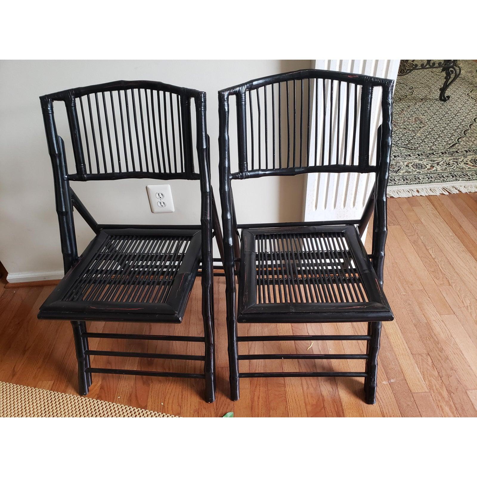 Sedie pieghevoli vintage in bambù tartaruga con schienale ad arco, una coppia in vendita 3