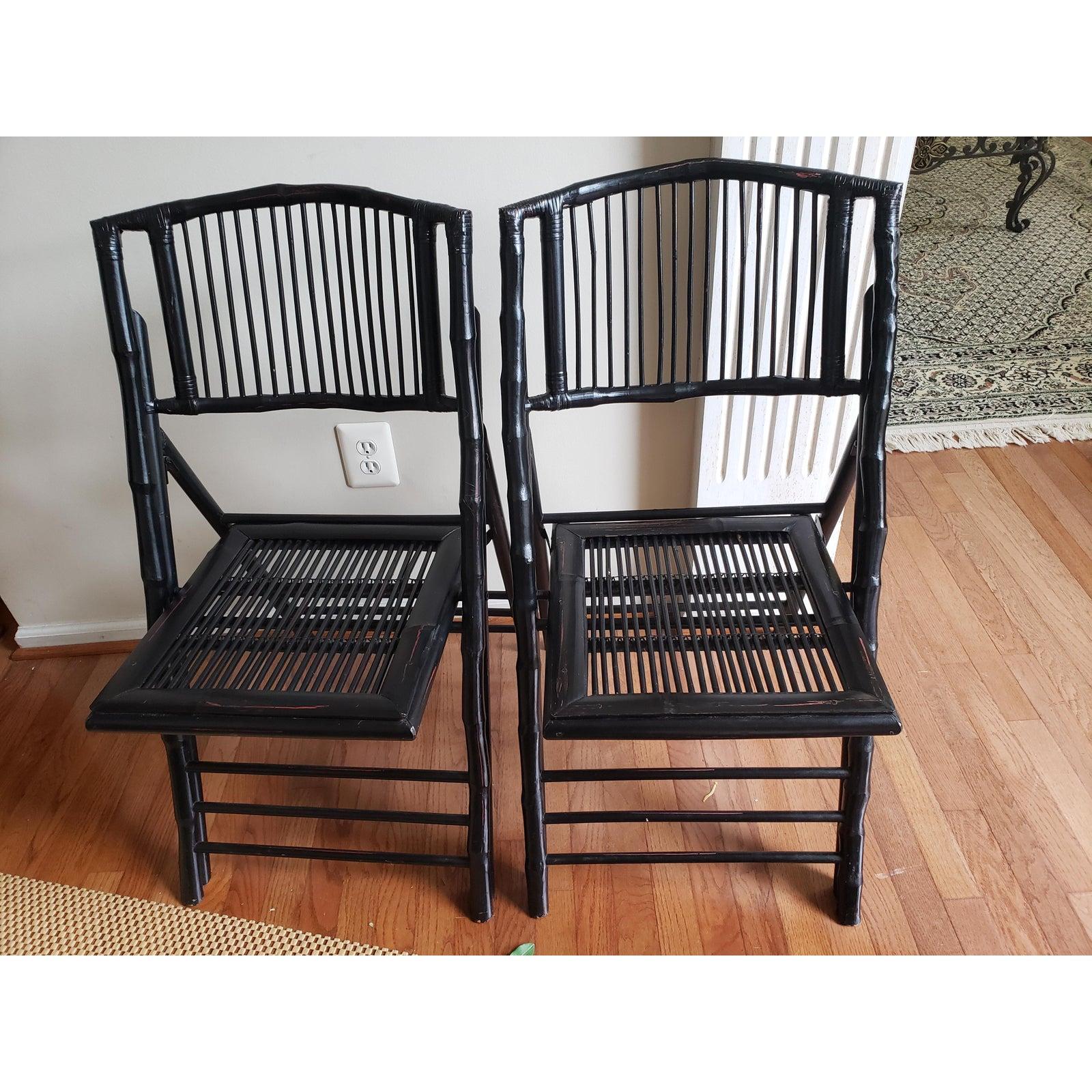 Mid-Century Modern Vintage Bow Back Tortoise Bamboo Folding Chairs, a Pair For Sale