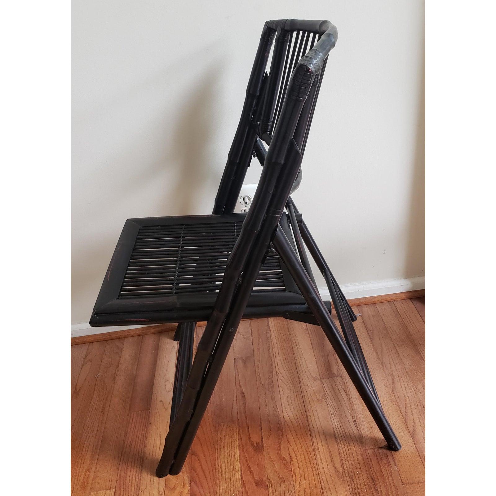 Wicker Vintage Bow Back Tortoise Bamboo Folding Chairs, a Pair For Sale