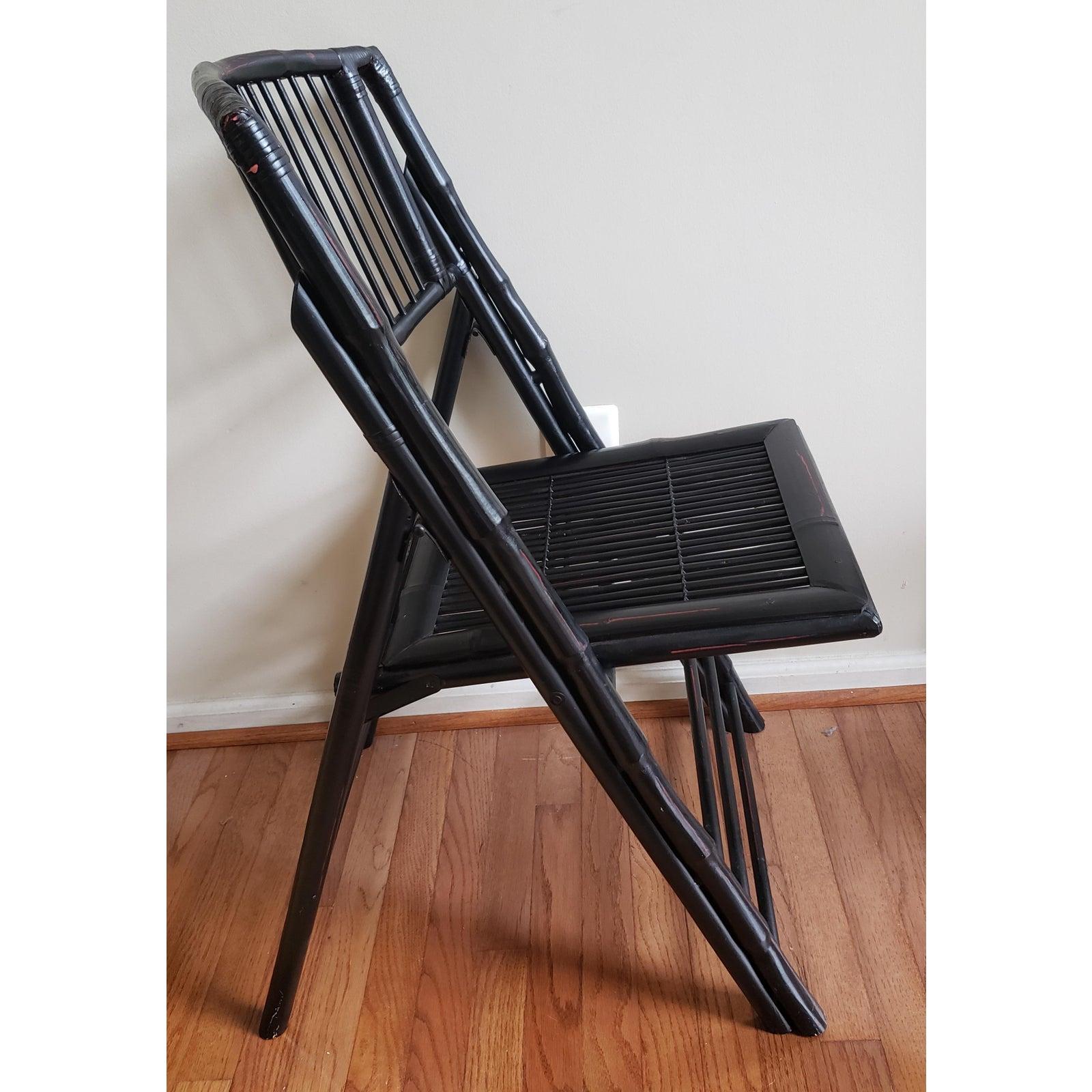 Vintage Bow Back Tortoise Bamboo Folding Chairs, a Pair For Sale 1