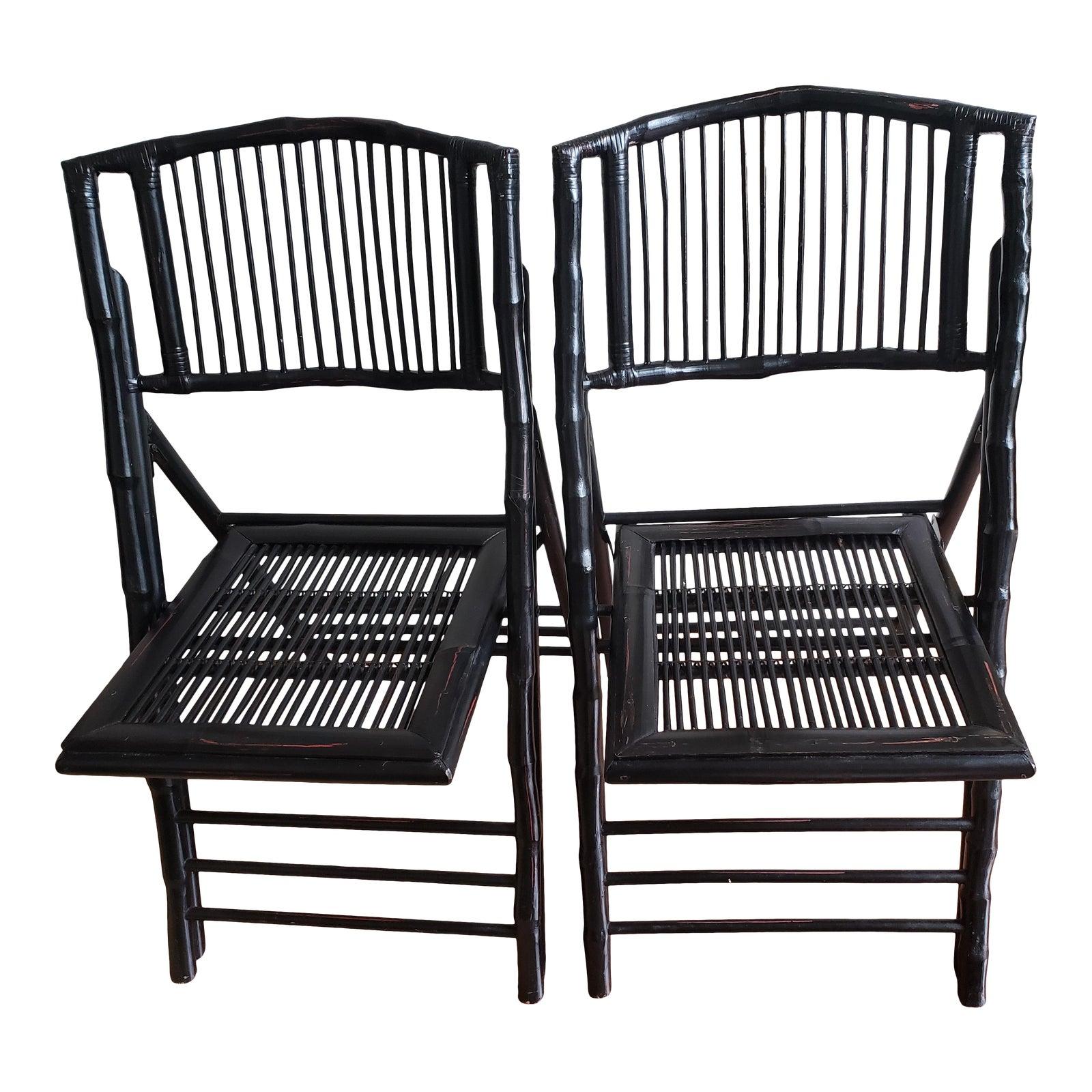 Vintage Bow Back Tortoise Bamboo Folding Chairs, a Pair For Sale