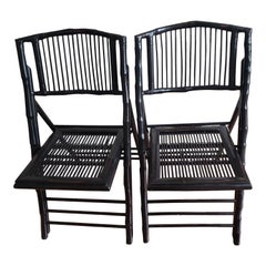 Vintage Bow Back Tortoise Bamboo Folding Chairs, a Pair