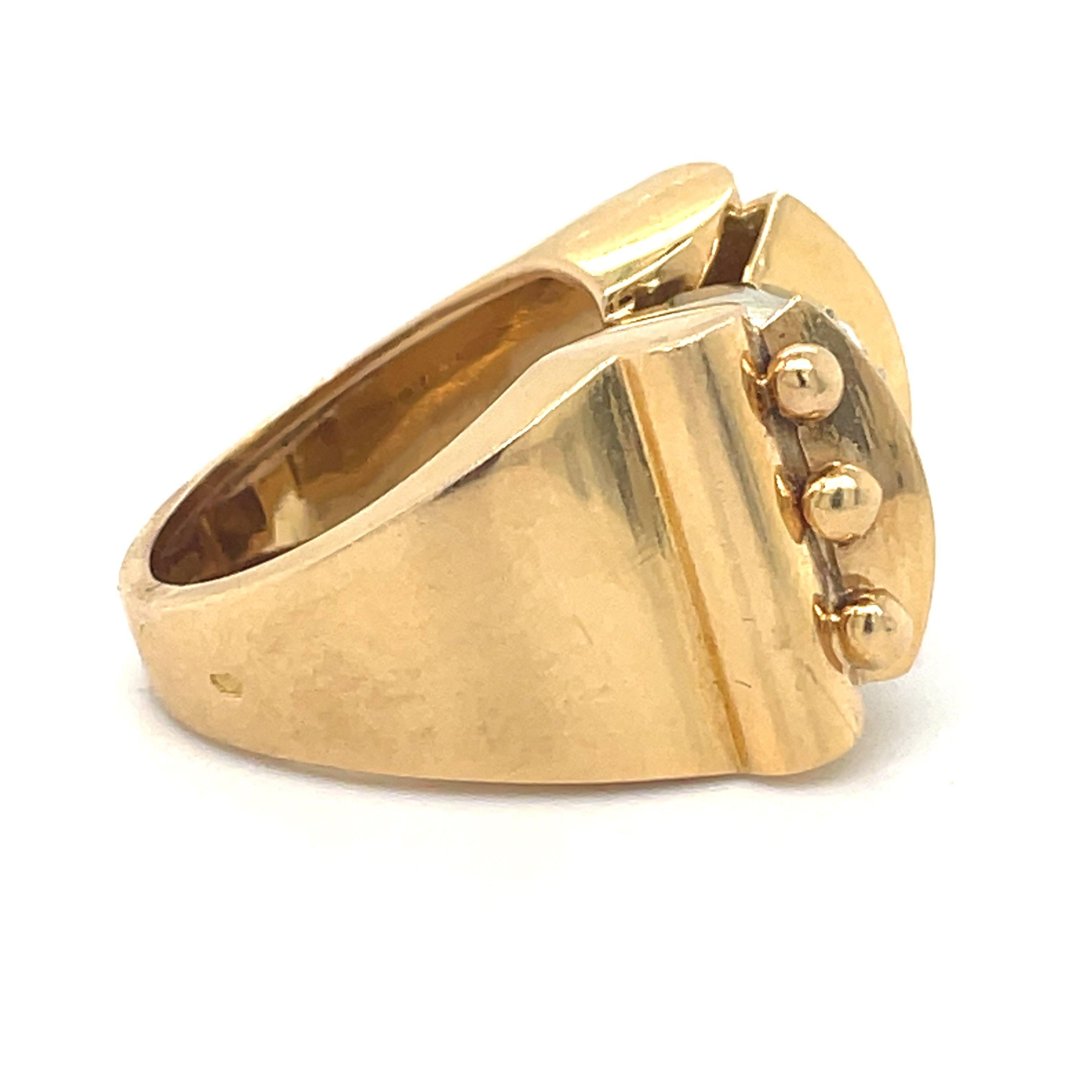 Women's or Men's Vintage Bow Tank Ring, 0.18CT Antique Rose Cut Natural Diamond, 18k Gold Chunky For Sale