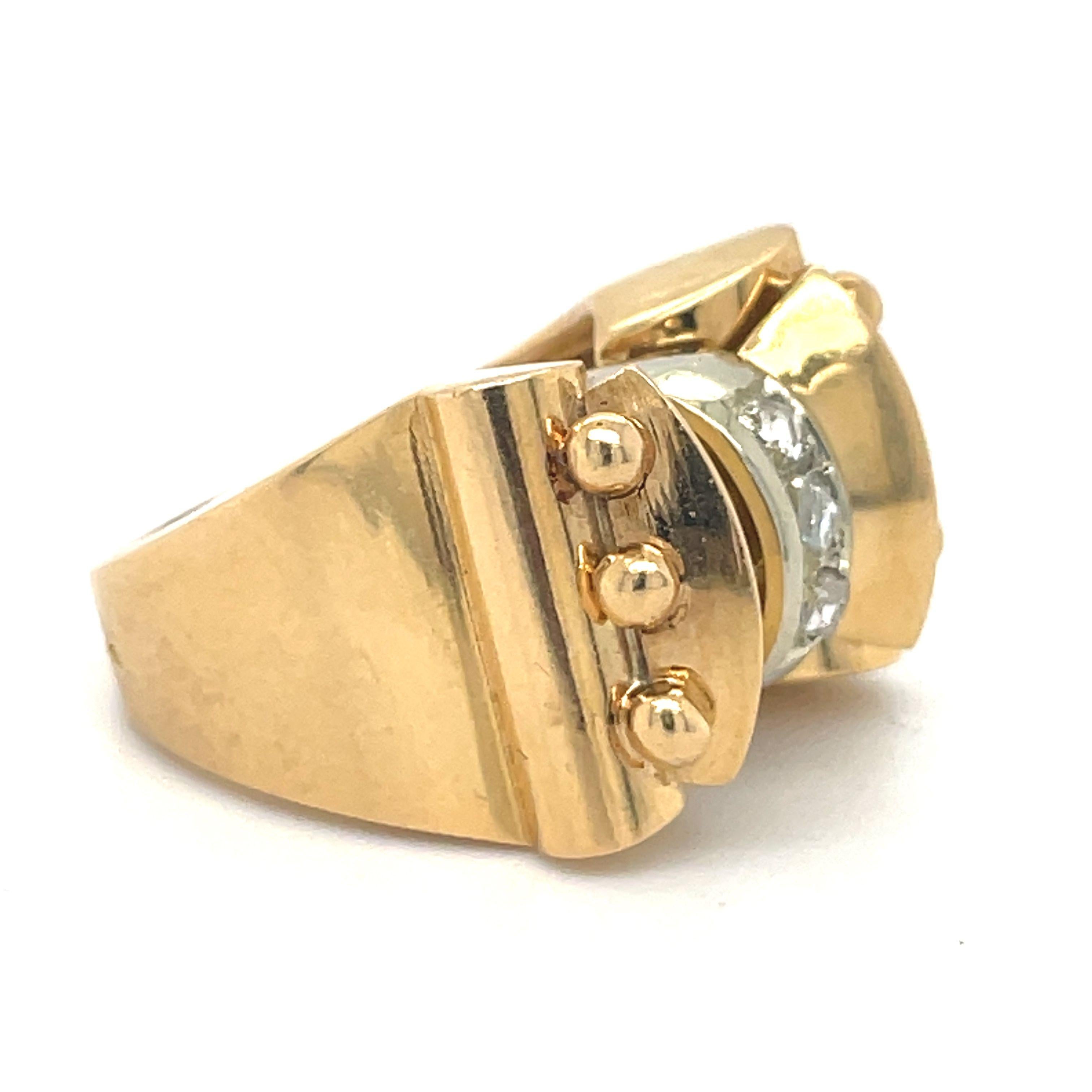 Vintage Bow Tank Ring, 0.18CT Antique Rose Cut Natural Diamond, 18k Gold Chunky For Sale 1