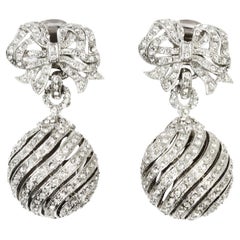 Boucles d'oreilles Vintage Bow with Ball Pave Circa 1990
