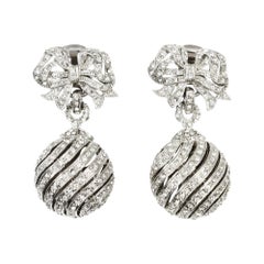 Vintage Clip-On Pave Bow Dangling Earrings, 1990s, Chic Design