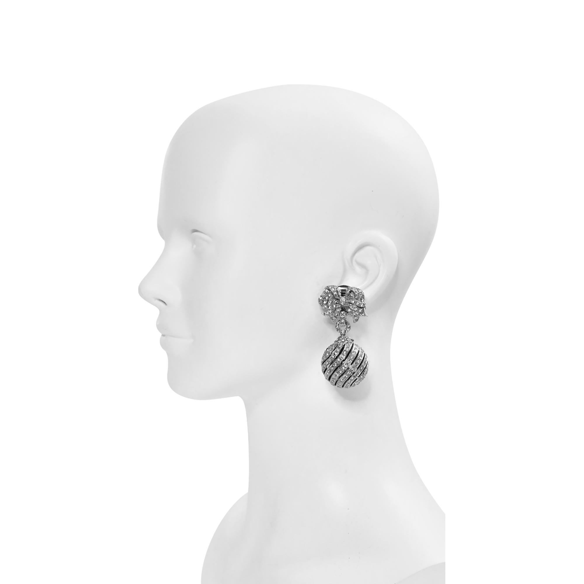 Women's or Men's Vintage Bow with Ball Pave Dangling Earrings Circa 1990s For Sale