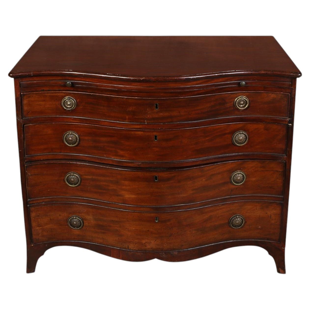 Vintage Bowfront Mahogany Four Drawer Chest With Pull-Out Shelf For Sale