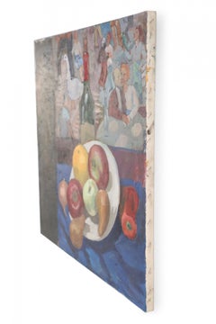 Vintage Bowl of Fruit and Street Scene Painting on Canvas