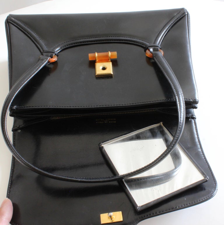 Bonwit Teller Leather Handbag with Bakelite Hardware Vintage 60s Made