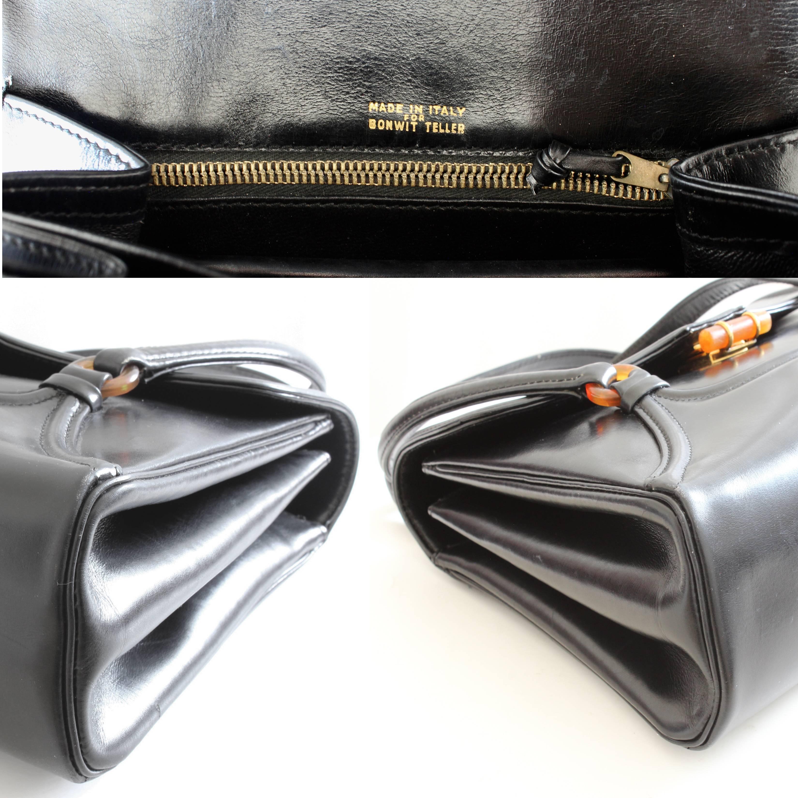 Bonwit Teller Leather Handbag with Bakelite Hardware Vintage 60s Made in Italy 4