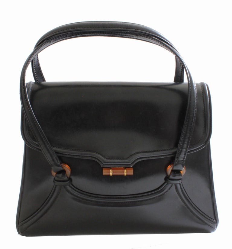 Bonwit Teller Leather Handbag with Bakelite Hardware Vintage 60s Made