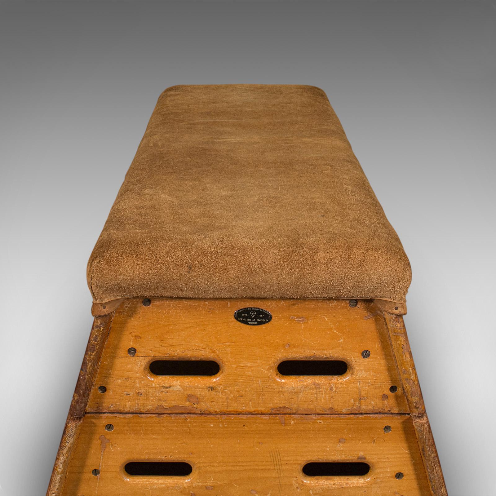 Vintage Box Vault, English, Beech, Suede Leather, Gymnastic Apparatus, C.1960 For Sale 2