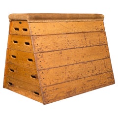 Vieille caisse-boîte anglaise, hêtre, cuir de daim, accessoire de sport, vers 1960