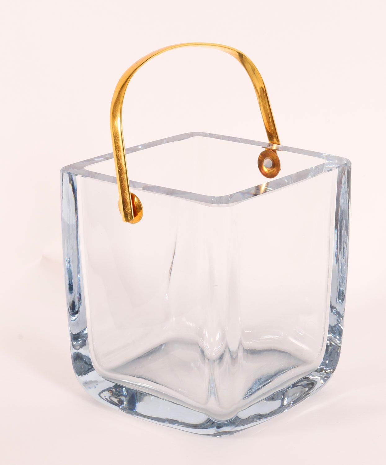 Vintage Boxed Cartier Crystal Ice Bucket Sterling Silver-Gilt Tongs 20th Century For Sale 8