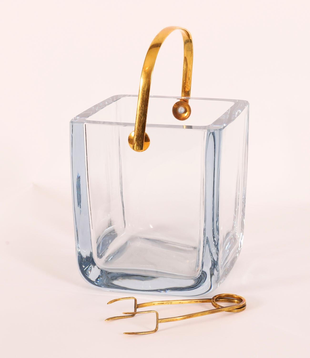 Vintage Boxed Cartier Crystal Ice Bucket Sterling Silver-Gilt Tongs 20th Century For Sale 1
