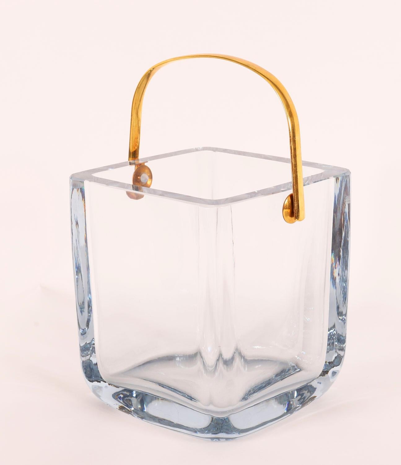 Vintage Boxed Cartier Crystal Ice Bucket Sterling Silver-Gilt Tongs 20th Century For Sale 2