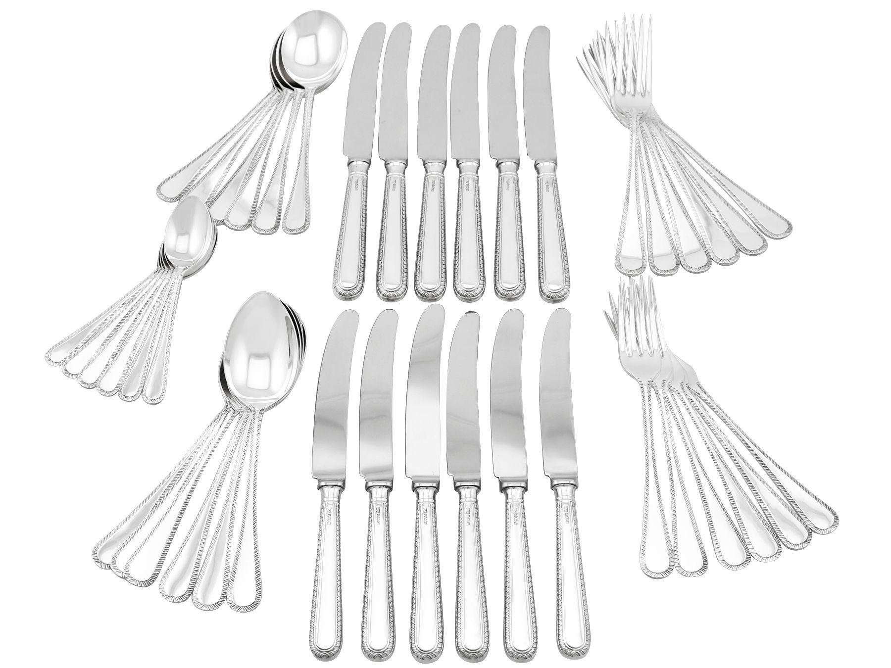 An exceptional, fine and impressive vintage Elizabeth II English sterling silver straight feather edge pattern canteen of cutlery for six persons; an addition to our flatware collection

The pieces of this exceptional vintage straight sterling