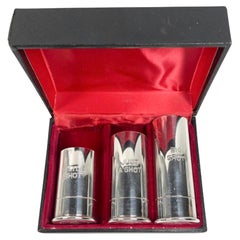Vintage Boxed Set of Three Silver Plate Shotgun Shell Spirit Measures / Jiggers