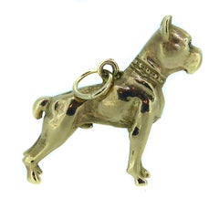 Vintage Boxer Dog Pendant, Hallmarked London 1963, 9 Carat Gold, Ruby Eyes